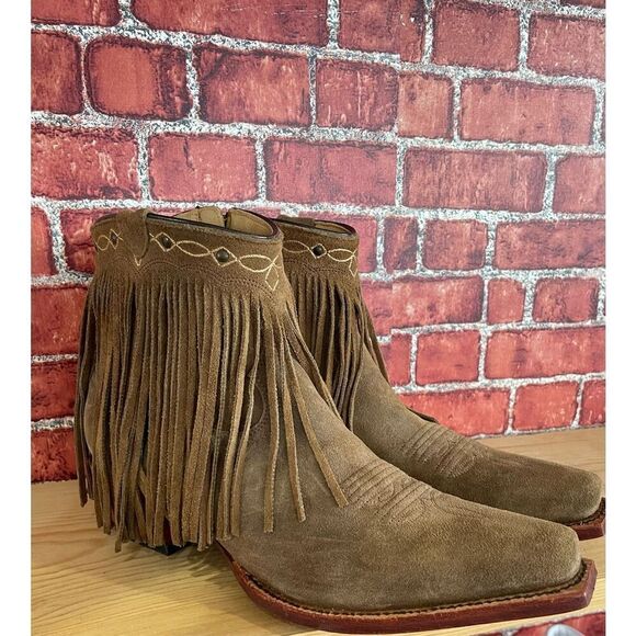 New J B Dillon JBW2242 Fringe Boots Snip Toe Short Booties Size 10B Cowgirl - Picture 2 of 14